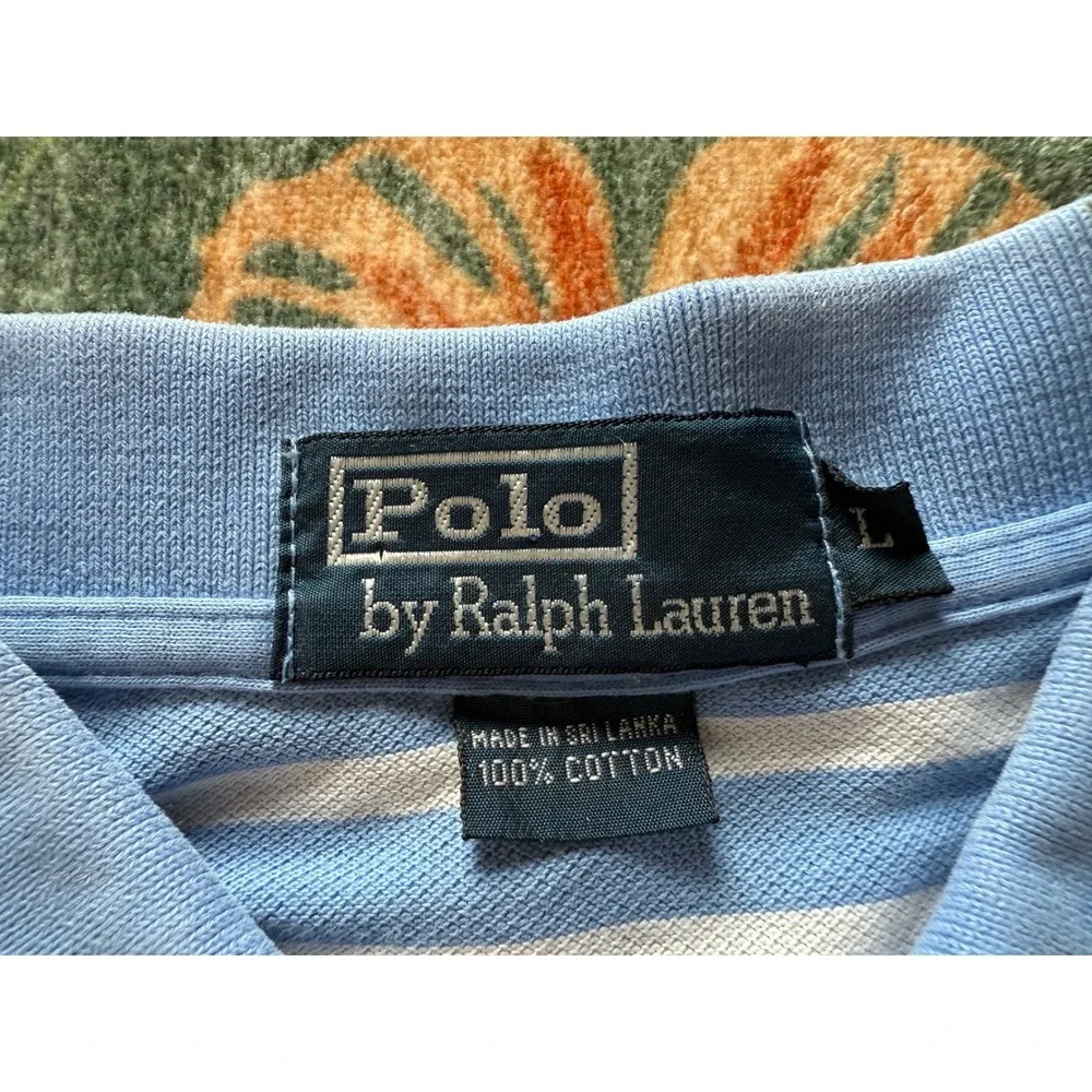 Polo Ralph Lauren Mens Blue White Striped Cotton Pique Polo‎ Shirt Large